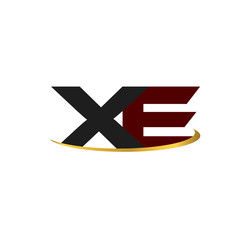 XE alphabet in grey and red with golden curve