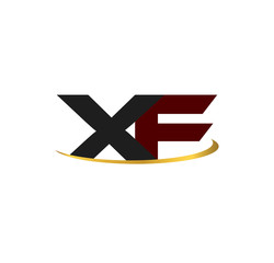 XF alphabet in grey and red with golden curve
