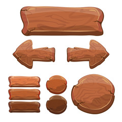 Set of wooden signs, cartoon wooden signs, vector