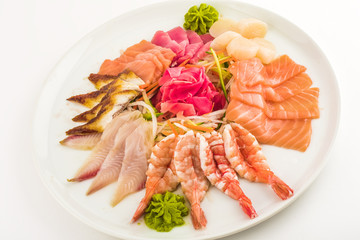 appetizer sashimi set on white plate
