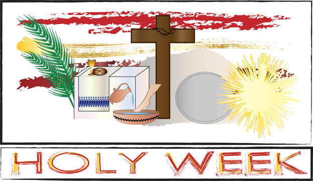 Holy Week- Palm Sunday to Easter Sunday. Color vector illustration.