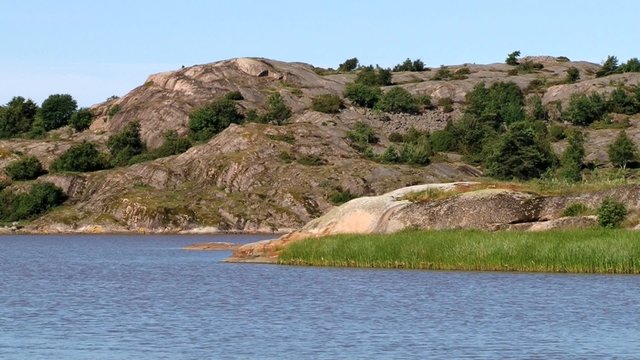 View to the rocky shore of the bay in Fjallbacka, Sweden.