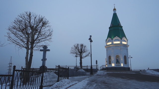 the chapel on the hill in the evening