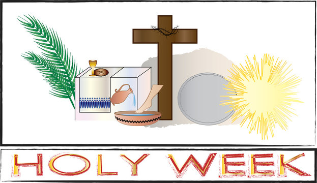 Holy Week- Palm Sunday to Easter Sunday. Color vector illustration.