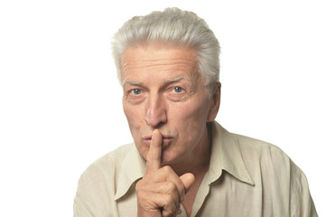 Senior man gesturing 