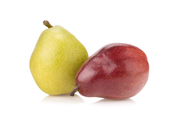 green and red pears over white background