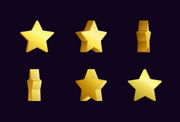 Sprite sheet effect animation of a spinning golden star sparkling and rotating. For video effects, game development.