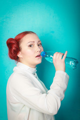 Obraz premium beautiful girl Leia Organa Solo with a bottle of water