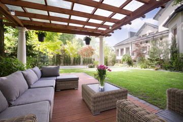 Verandah with modern garden furniture
