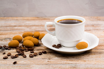 Cup coffee espresso, with chocolate eggs