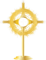 Golden monstrance for Eucharistic adoration of the Blessed Sacrament.  - obrazy, fototapety, plakaty
