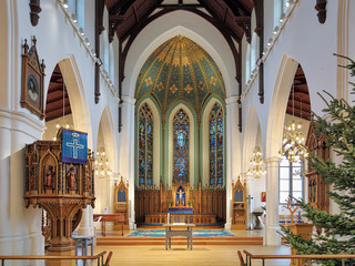 Choir and altar of Haga Church (Hagakyrkan) in Gothenburg, Sweden