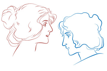 Vector stock. Faces girls