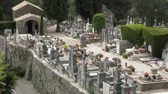 Cemetery with grave stones in Saint Paul de Vence, France