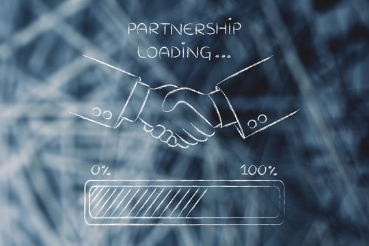 handshake with progress bar,  partnership loading