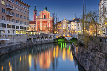 Obraz na płótnie Canvas Ljubljana. Image of Ljubljana, Slovenia during twilight blue hour.