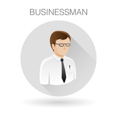 Businessman icon. Office worker symbol. Employee sign. Businessman profile icon on light gray circle background. Vector illustration.