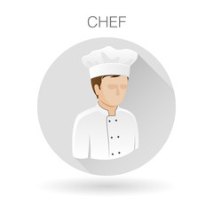 Male chef icon. Cook symbol. Restaurant chef sign. Chef profile icon on light gray circle background. Vector illustration.