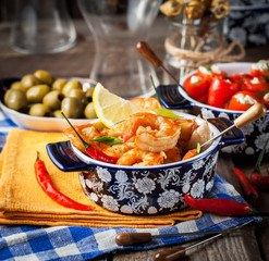 Selection of spanish tapas  and beer