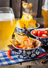 Selection of spanish tapas  and beer