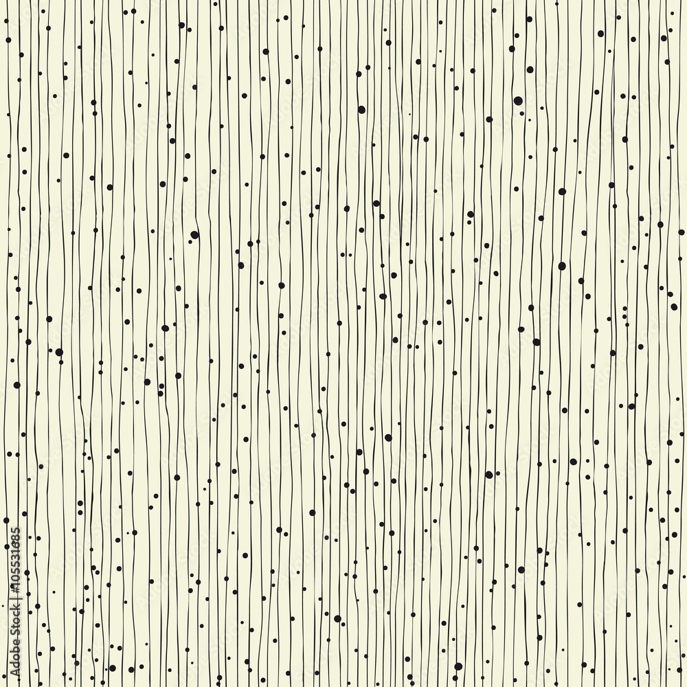 Poster Thin vertical lines and dots. Seamless hand-drawn pattern
