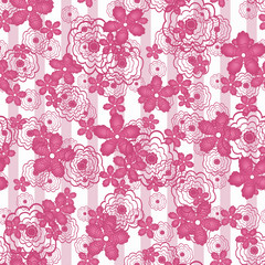 Fototapeta premium Floral seamless pattern in retro style, cartoon cute flowers on white background striped