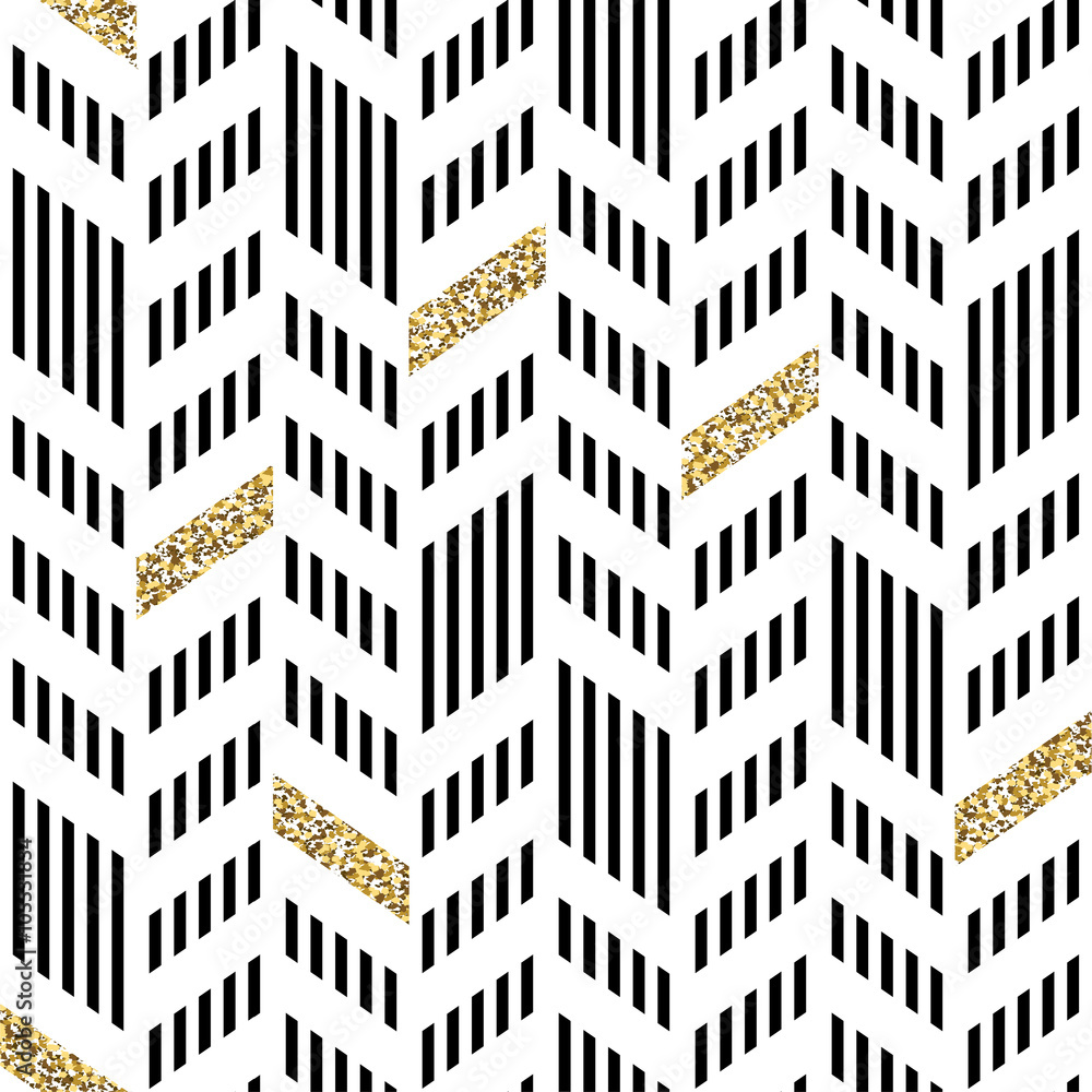 Poster seamless chevron pattern. with glittering gold and thin lines