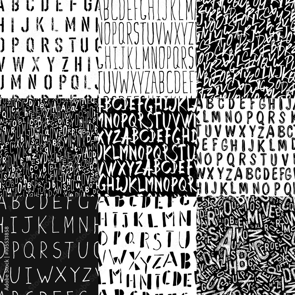 Aufkleber Different Alphabets Seamless Patterns Collection