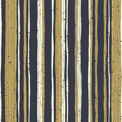 Golden stripes and black lines with chaotic dots. Seamless hand-