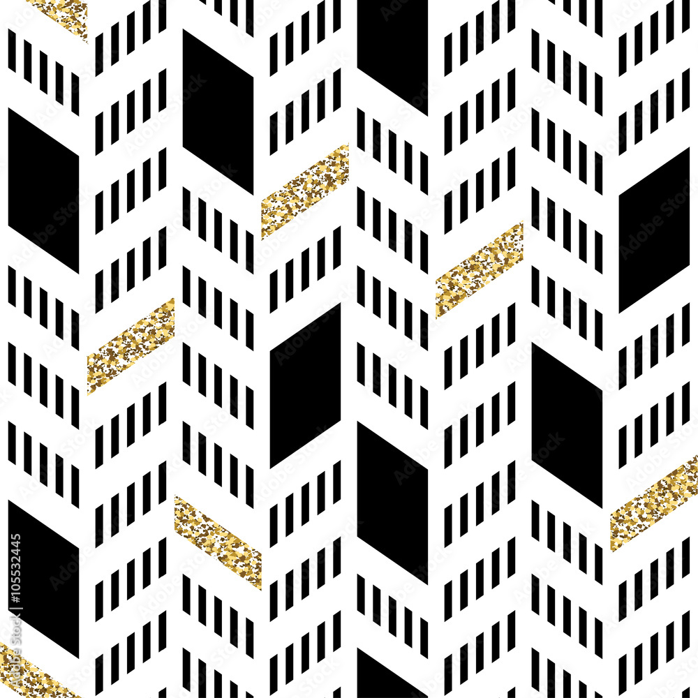 Poster seamless chevron pattern. with glittering gold and thin lines