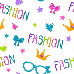 Cute seamless pattern with fashion lettering