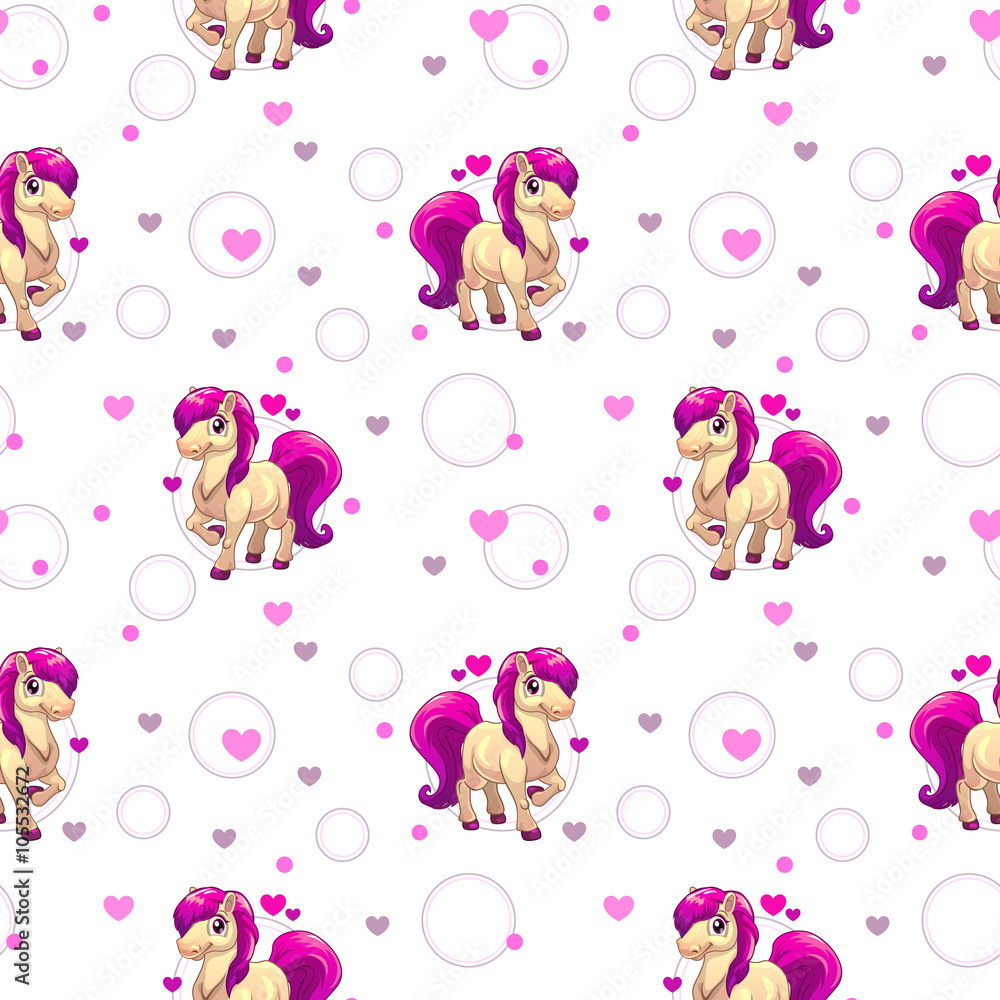 Sticker cute seamless pattern with little cartoon horse