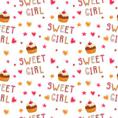 Cute seamless pattern with cupcakes