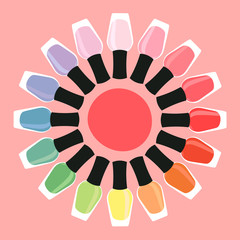 Multicolored nail lacquers in a circle
