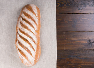 Leavened durum flour bread loaf on table
