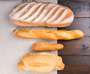 Top down view of various baguettes