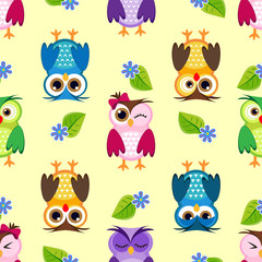 Seamless little owls background