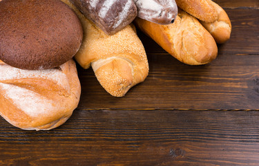 Ends of bread loaves on table