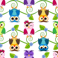 Seamless little owls background