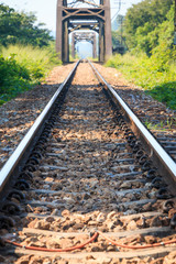 Railway in fog on station