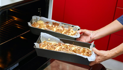 Putting the dough in the oven