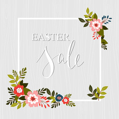 Easter sale advertisment frame with floral elements 1. Vector.