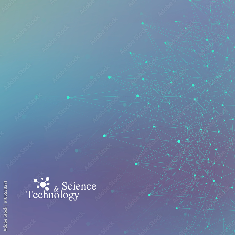 Poster geometric blue background molecule and communication . connected lines with dots. vector illustratio