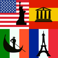 Flags set of America, Spain, Italy and France with sights - 105538821