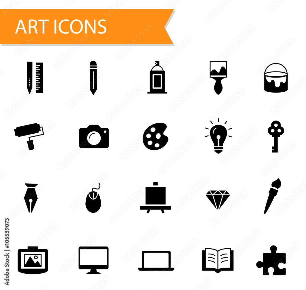 Wall mural collection of flat solid filled vector icons, art, design and graphics icon set in modern style, dif