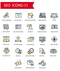 SEO thin line flat modern style icon set, collection of web and