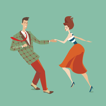 Young couple dancing lindy hop, vector illustration in a cartoon style