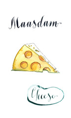 Piece of maasdam - swiss cheese piece with holes