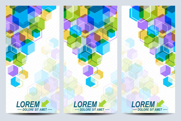 Set of the vector flyers. Background with colorful hexagons. Modern stylish design