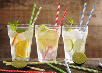 Fresh lemonade with colorful straws